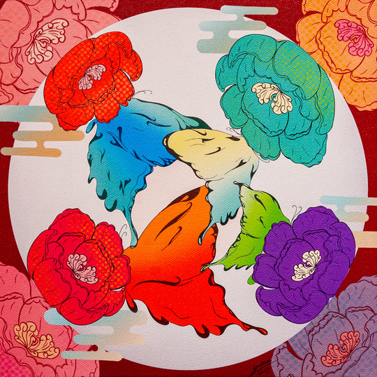 【ガラリShowcase】yasu415　キャンバスプリント「牡丹に蝶」