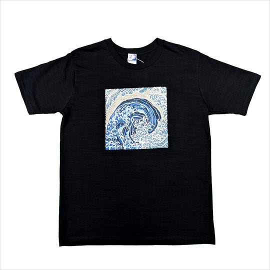 刺繍風スラブTシャツ 怒濤図（女浪 / 黒）