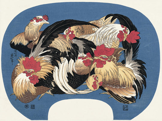版画 葛飾北斎「群鶏」